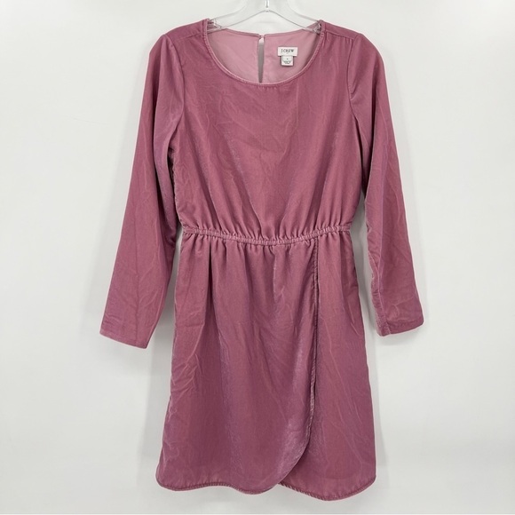 J. Crew Factory Pink Velvet Tulip-Hem Long Sleeve Dress - Picture 1 of 8